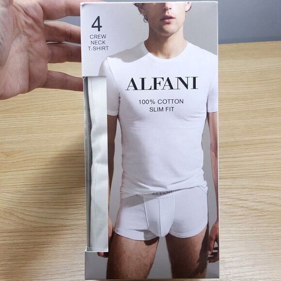 ALFANI Shirt Mens Medium White 4-Pack Crewneck T-Shirt 100% Cotton Slim Fit Crew - Picture 1 of 5